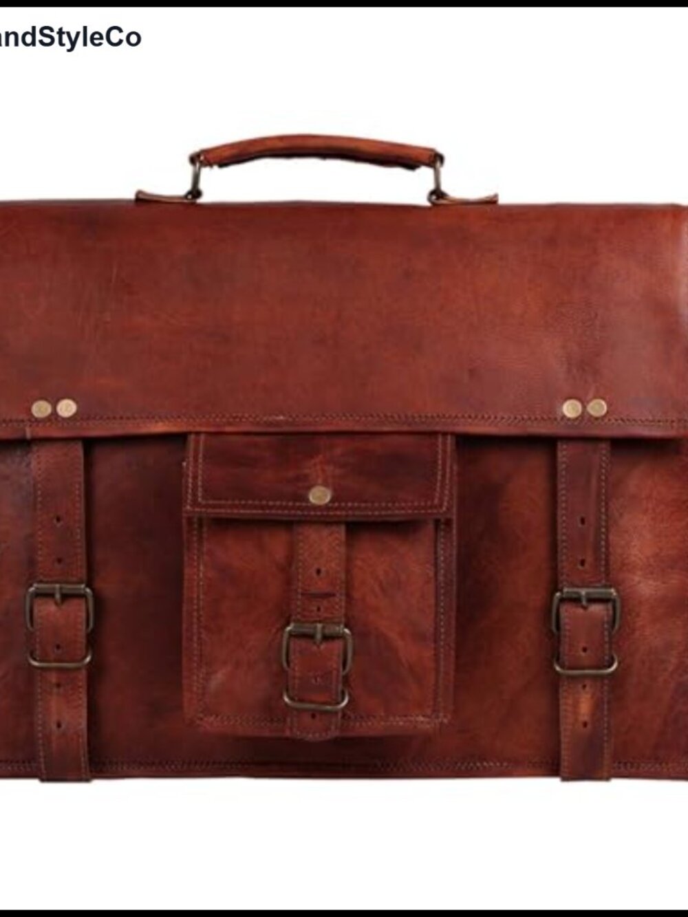 Full Grain Goat Leather Messenger Bag 14 Inch Laptop Briefcase